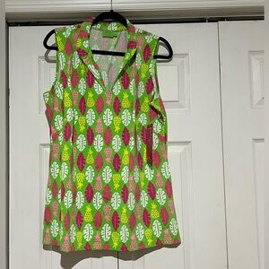 💚💗 🆕 NWT Katherine Way Vibrant Leaf Pineapple Print Sleeveless Tunic XL